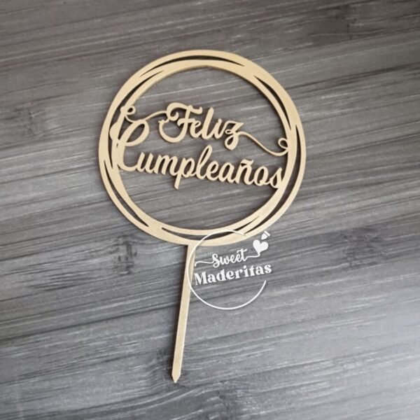 Topper mdf Circulo Feliz Cumpleaños