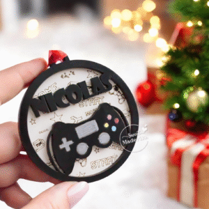 Esfera Madera Navidad Gamer